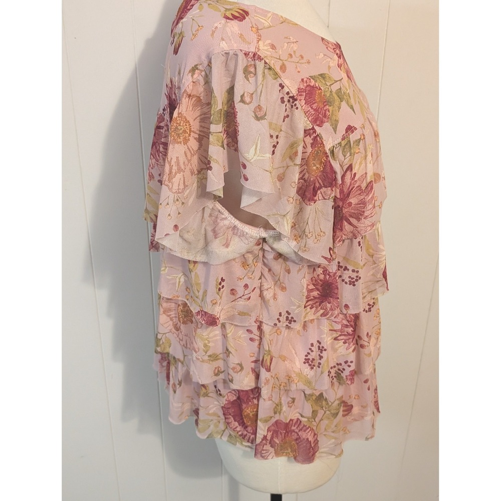 Lauren Conrad XL Pink Floral Tiered Ruffle Blouse Romantic Boho Fairy Feminine - Picture 5 of 8